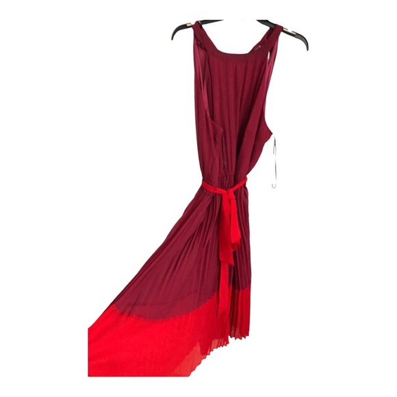 Dark‎ red burgundy & red pleated colorblock sleeveless belted dress size 18W new - Picture 1 of 9